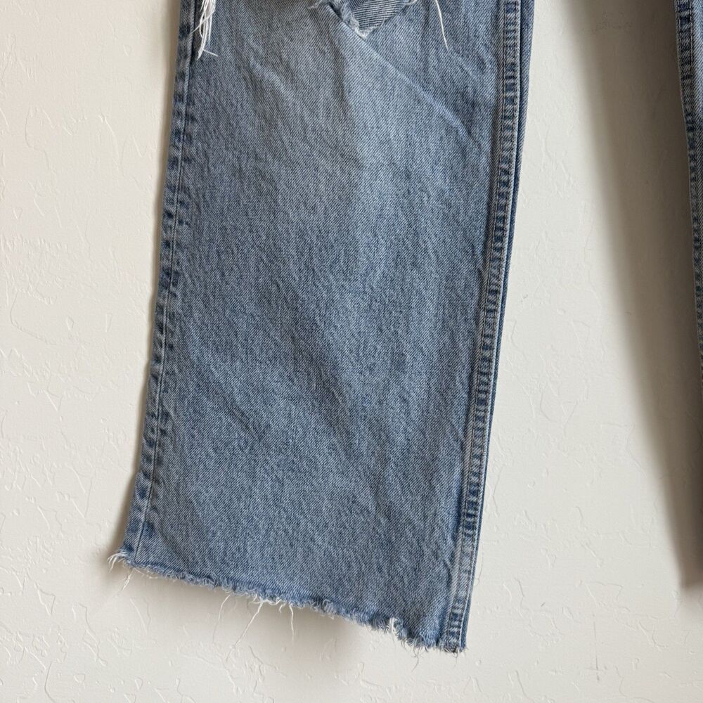 Zara Jeans Womens Sz 6 Blue Med Wash Cotton Wide Leg Baggy Distressed High Rise - Picture 2 of 16